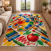 Art Teacher Rug in a bright living room with a sofa