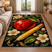 Apple and Pencil Rug in a bright living room with a sofa