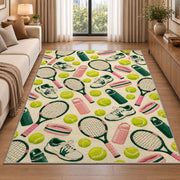 Tennis Pattern Rug in a bright living room with a sofa