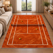Clay Tennis Court Rug in a bright living room with a sofa