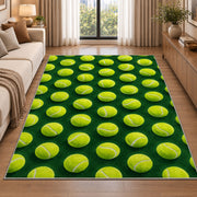 Tennis Ball Pattern Rug in a bright living room with a sofa