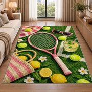 Summer Tennis Rug in a bright living room with a sofa
