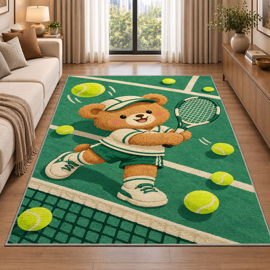 Baby Bear Tennis Rug in a bright living room with a sofa