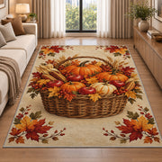 Harvest Basket Pumpkin Rug in a bright living room with a sofa