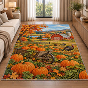 Pumpkin Patch Farm Rug in a bright living room with a sofa