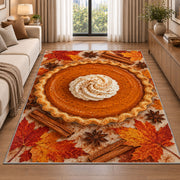 Pumpkin Pie Rug in a bright living room with a sofa