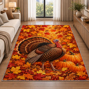 Turkey in Fall Leaves Rug in a bright living room with a sofa