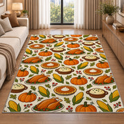 Thanksgiving Food Pattern Rug in a bright living room with a sofa