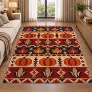 Southwestern Pumpkin Corn Rug in a bright living room with a sofa