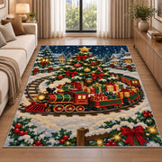 Christmas Train Rug in a bright living room with a sofa