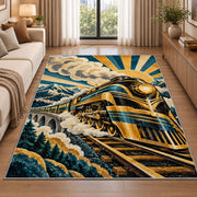 Art Deco Train Rug in a bright living room with a sofa