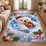 Cute Polar Bear Gift Christmas Rug beside a sofa in a bright living room