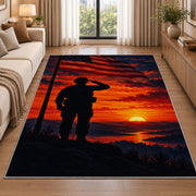 Soldier Salute Sunset rug in a bright living room with a sofa