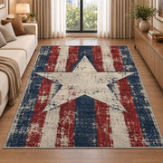 Distressed Americana Star rug in a bright living room with a sofa