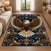 Bald Eagle Stars rug in a bright living room with a sofa