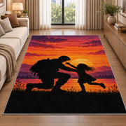 Soldier Homecoming rug in a bright living room with a sofa