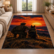 Soldier and K9 Partner rug in a bright living room with a sofa