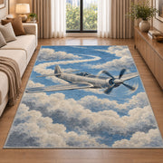 Vintage Propeller Plane rug in a bright living room with a sofa