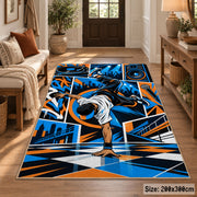 Breakdance Street Art area rug in electric blue, orange and black, view 2