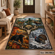 Stag Compass Wilderness Panels area rug in autumn orange, green and cream, view 2