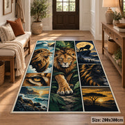 Lion Savanna Panel Collage area rug in gold, olive and midnight blue, view 2