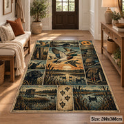 Hunter's Woodland Scene Collage area rug in muted green, tan and ochre, view 2