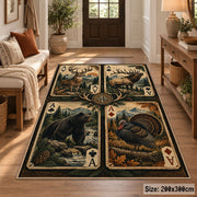 Wildlife Playing Card Panels area rug in cream, sage and dark brown, view 2