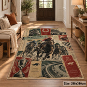 Classic Horse Race Poster Collage area rug in warm cream, rust and sage, view 2
