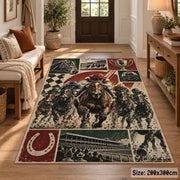 Horse Racing Trophy Collage area rug in cream, burgundy and charcoal, view 2