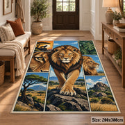 Walking Lion Landscape Panels area rug in gold, deep blue and green, view 2