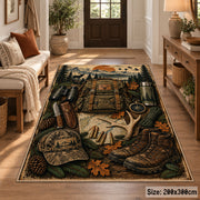 Hunting Boots and Woodland Gear area rug in earth brown, olive and tan, view 2