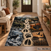 Animal Tracks and Mountain Wildlife area rug in slate blue, cream and rust, view 2