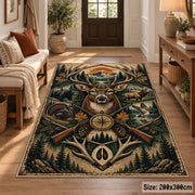 Deer Antler Compass Emblem area rug in pine green, tan and copper, view 2