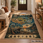 Wilderness Landscape Map area rug in muted blue, tan and green, view 2