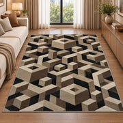 3D Geometric Cube Area Rug, Black Beige Optical Illusion Rug, Modern Living Room Decor - Image 2