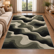 Abstract Wavy Area Rug, Black Beige Flowing Lines Rug, Modern Organic Living Room Decor - Image 2