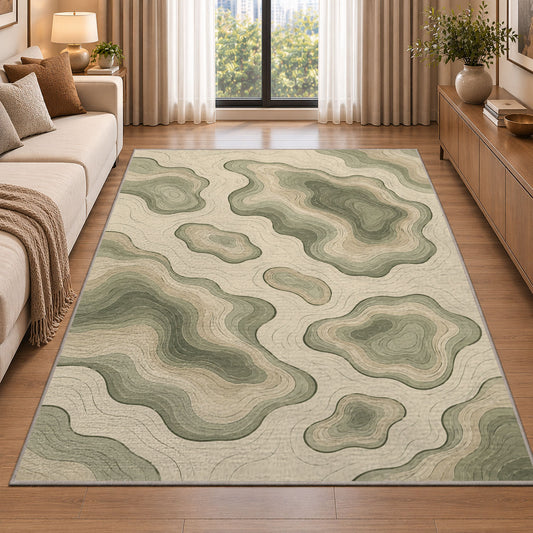 Organic Pebble Area Rug, Sage Green Abstract Stone Pattern Rug, Calm Modern Room Decor - Image 2