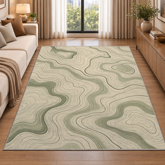 Abstract Wavy Line Area Rug, Sage Green Flowing Pattern Rug, Modern Organic Room Decor - Image 2