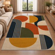 Mid Century Abstract Area Rug, Orange Mustard Geometric Shapes Rug, Modern Retro Decor - Image 2