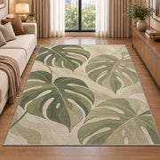 Monstera Leaf Area Rug, Sage Green Tropical Botanical Rug, Soft Neutral Room Decor - Image 2