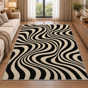 Wavy Optical Illusion Area Rug, Black Cream Swirl Pattern Rug, Modern Statement Room Decor - Image 2
