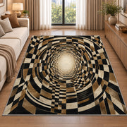 Checkerboard Tunnel Area Rug, Black Beige Optical Illusion Rug, Retro Geometric Room Decor - Image 2