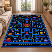 Arcade maze quest level one rug in a living room beside a sofa