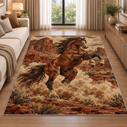 Wild mustang rug in a bright living room with a sofa