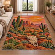Desert longhorn sunset rug in a bright living room with a sofa