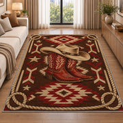 Lasso frame rug in a bright living room with a sofa