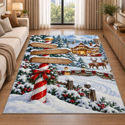 North Pole Signpost rug in a bright living room with a sofa