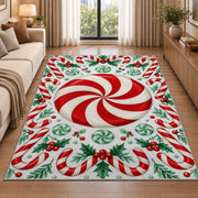Peppermint Candy Swirl rug in a bright living room with a sofa