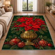 Poinsettia Brass Pot rug in a bright living room with a sofa