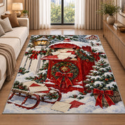 Letters to Santa Mailbox rug in a bright living room with a sofa